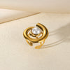 Wholesale Women's Open Ring Imitation Pearl Inlaid Stainless Steel French Retro Geometric Bow Tie Drop Shape Electroplated
