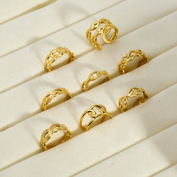 Wholesale Women's Open Ring In Ins Fashion Style Titanium Steel And Stainless Steel Hollow Double Twist Geometric Pattern Pvd Furnace Real Gold Treatment