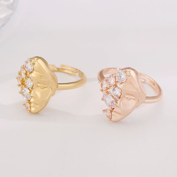Wholesale Women's Open Ring In Ins Style With Sunflower And Heart Shape Pattern Made Of Copper With Electroplating Treatment