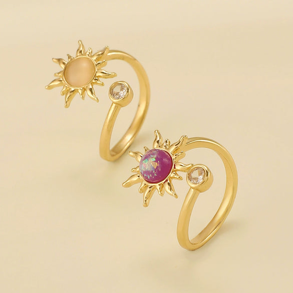 Wholesale Women's Open Ring In Ins Style With Sunflower And Heart Shape Pattern Made Of Copper With Electroplating Treatment