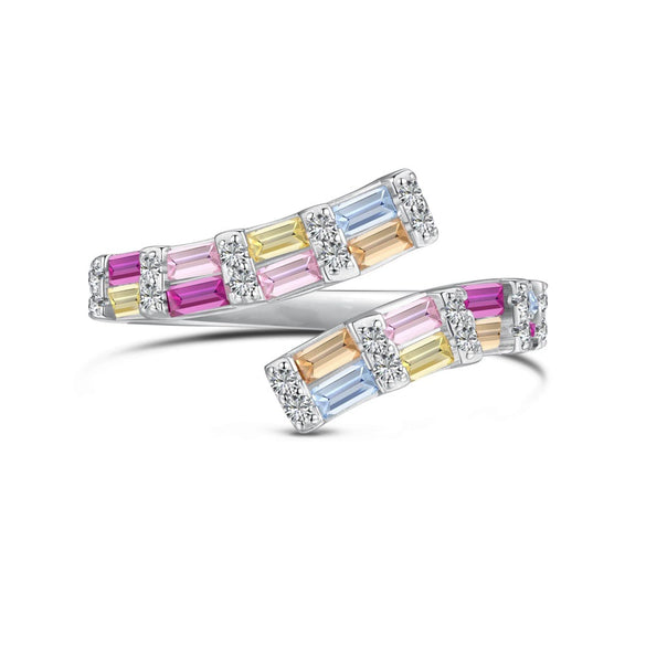 Wholesale Women's Open Ring S925 Sterling Silver Geometric Style Electroplated With Zirconium Inlaid