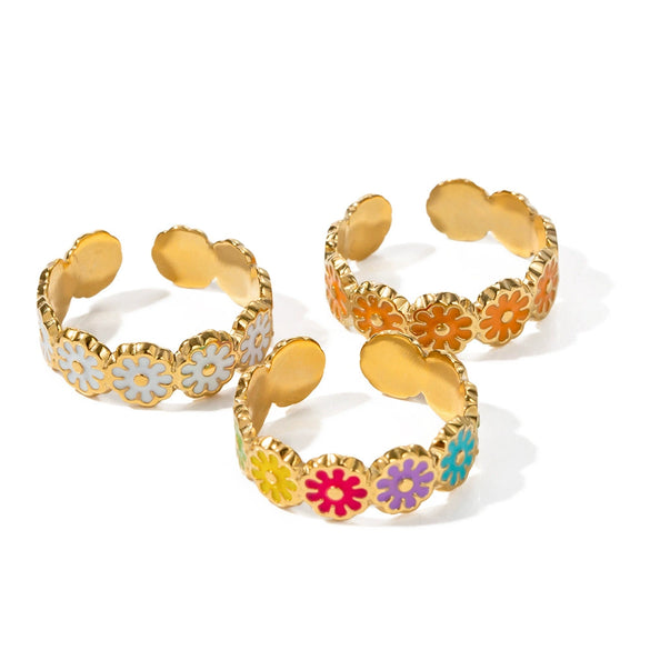 Wholesale Women's Open Ring Stainless Steel Geometric Electroplated Daisy Flower Design