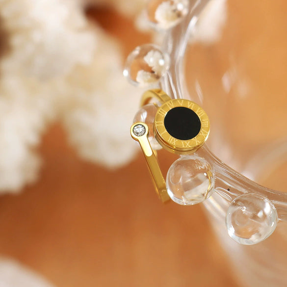 Wholesale Women's Open Ring 316L Stainless Steel Acrylic Zircon Goldplated Geometric Letter Number Inlay Jewelry