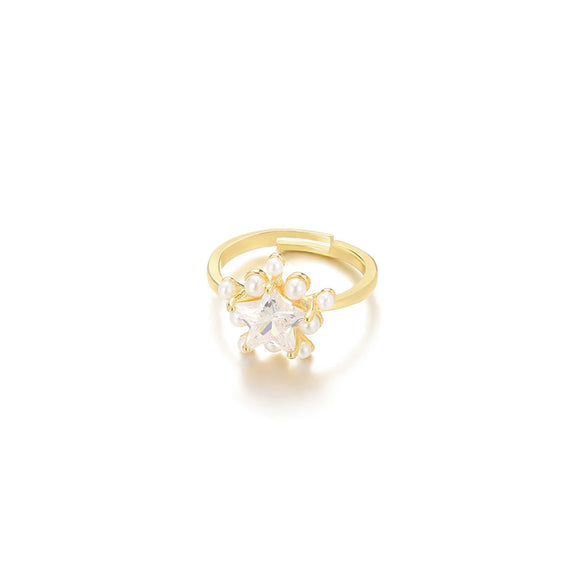 Wholesale Women's Open Ring With Small Flower Geometric Design Copper Pearl Zircon Electroplated