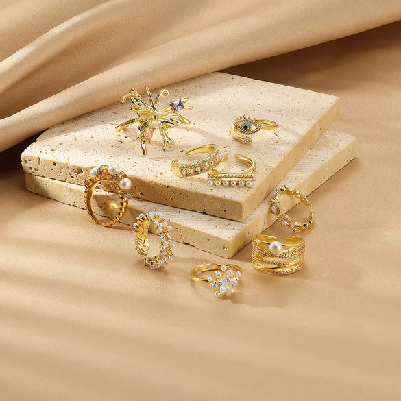 Wholesale Women's Open Ring With Small Flower Geometric Design Copper Pearl Zircon Electroplated