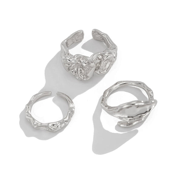 Wholesale Women's Open Ring Zinc Alloy Geometric Electroplated Liquid Metal Pleated Irregular