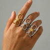 Wholesale Women's Open Rings Stainless Steel Gold And Silver Color Matching Cut Out Flower Electroplated Design
