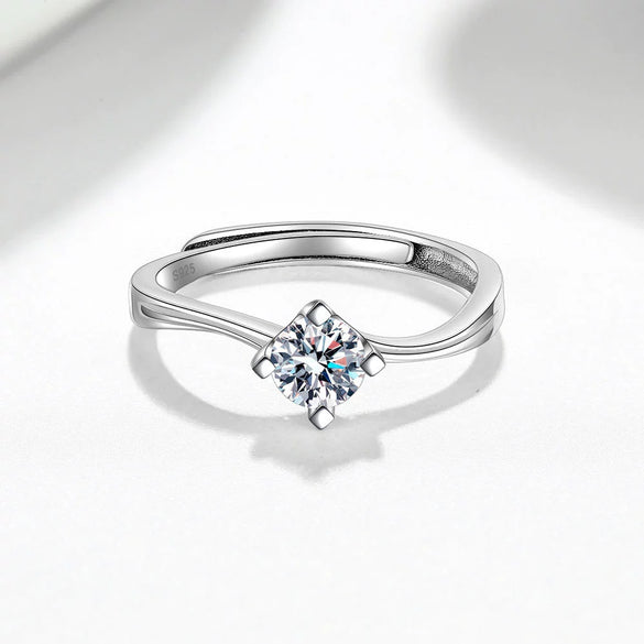 Wholesale Women's Open S925 Sterling Silver Geometric Ring With Mosan Diamond And Electroplating Treatment