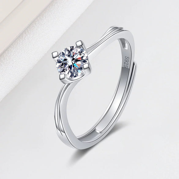 Wholesale Women's Open S925 Sterling Silver Geometric Ring With Mosan Diamond And Electroplating Treatment