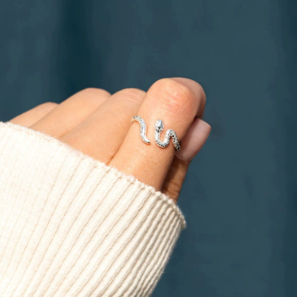Wholesale Women's Open Snake Ring S925 Sterling Silver Geometric Style Electroplated