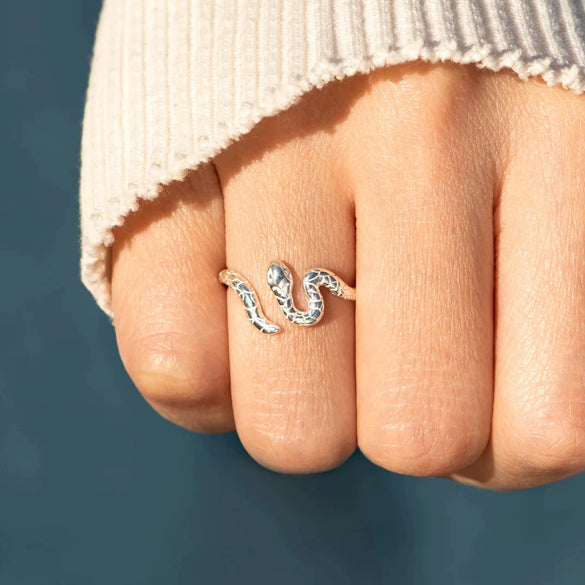 Wholesale Women's Open Snake Ring S925 Sterling Silver Geometric Style Electroplated