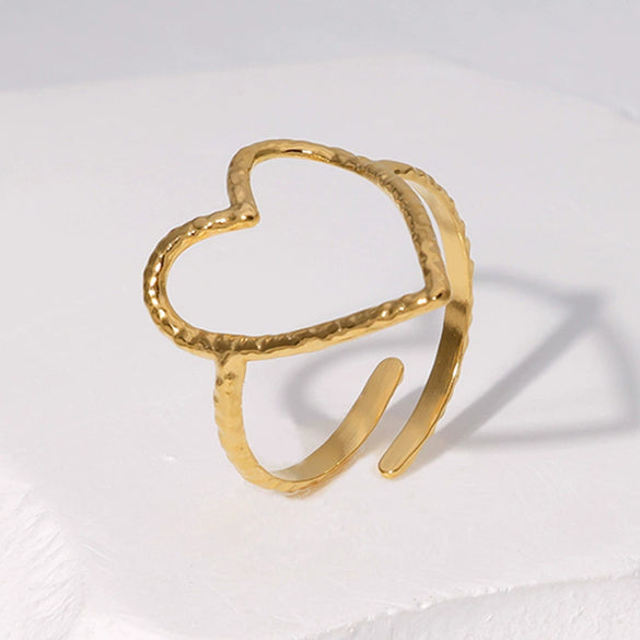 Wholesale Women's Open Titanium Steel Ring With Heart Leaves And Geometric Patterns Electroplated Non Fading Simple Cold Style