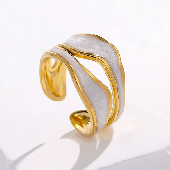 Wholesale Women's Open Titanium Steel Ring With Heart Leaves And Geometric Patterns Electroplated Non Fading Simple Cold Style