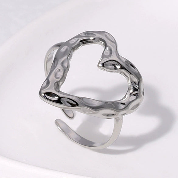 Wholesale Women's Open Titanium Steel Ring With Heart Leaves And Geometric Patterns Electroplated Non Fading Simple Cold Style