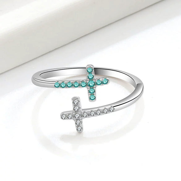 Wholesale Women's Open Zircon Cross Ring Copper Electroplated Simple Fashion