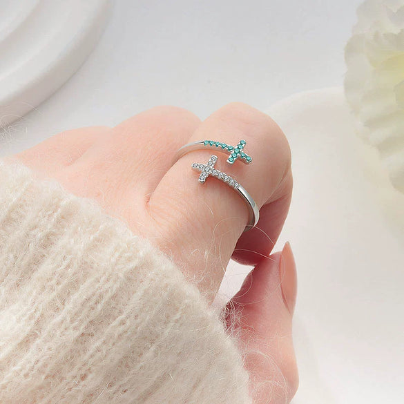 Wholesale Women's Open Zircon Cross Ring Copper Electroplated Simple Fashion