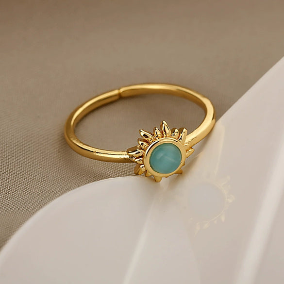 Wholesale Women's Opening Adjustable Sun Opal Ring Brass Electroplated