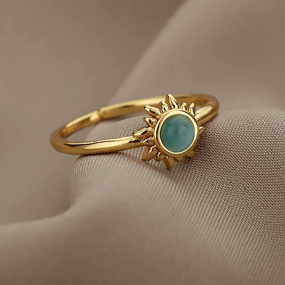 Wholesale Women's Opening Adjustable Sun Opal Ring Brass Electroplated