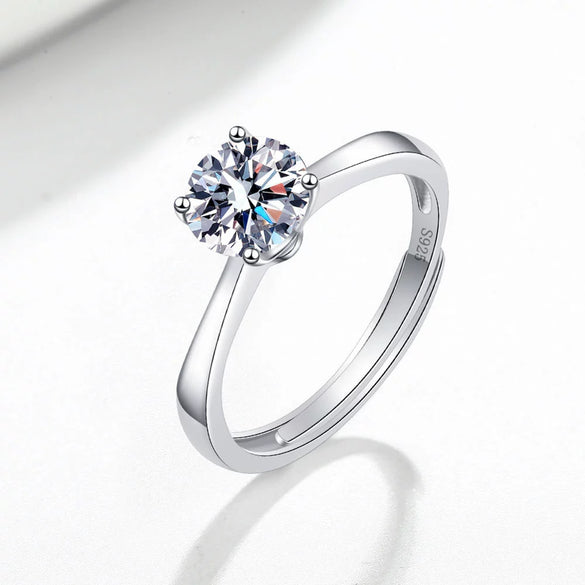 Wholesale Women's Opening Ring S925 Sterling Silver Geometric Electroplated Mosan Diamond Jewelry