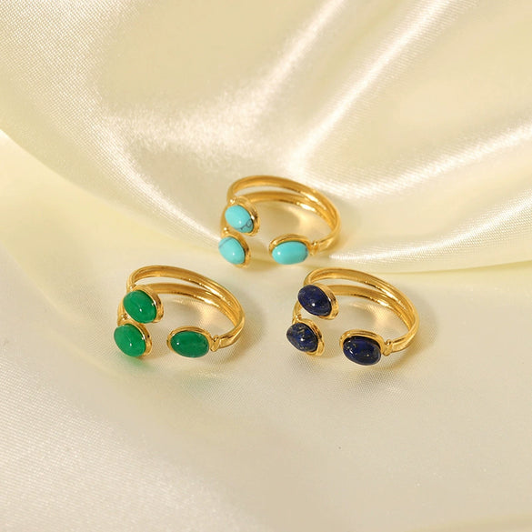 Wholesale Women's Opening Ring Titanium Steel Non Fading Inlaid Turquoise Drop Shape Electroplated Jewelry