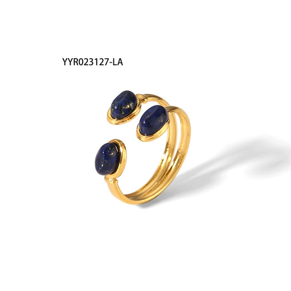 Wholesale Women's Opening Ring Titanium Steel Non Fading Inlaid Turquoise Drop Shape Electroplated Jewelry
