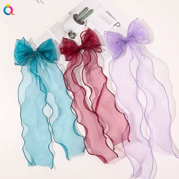 Wholesale Women's Organza Handmade Duckbill Hair Clip Bow Ribbon Style Hair Accessories