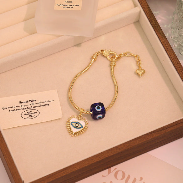 Wholesale Women's Original Design Eye And Bee Pendant Bracelet Made Of Environmentally Friendly Copper With Real Gold Plating