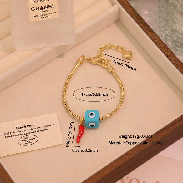Wholesale Women's Original Design Eye And Bee Pendant Bracelet Made Of Environmentally Friendly Copper With Real Gold Plating