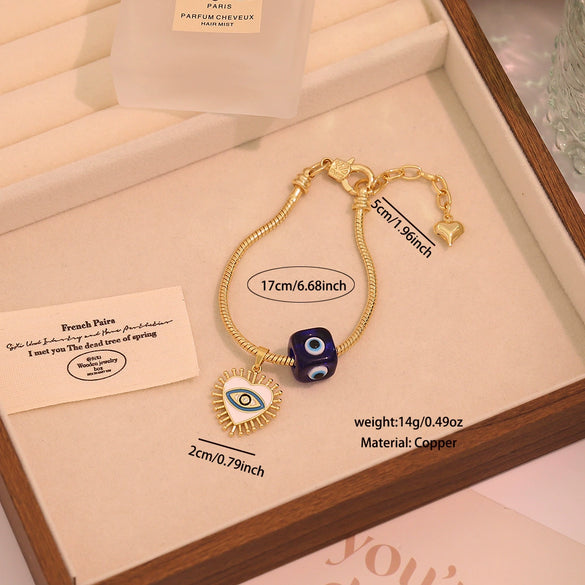 Wholesale Women's Original Design Eye And Bee Pendant Bracelet Made Of Environmentally Friendly Copper With Real Gold Plating