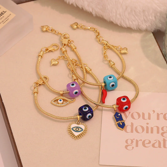 Wholesale Women's Original Design Eye And Bee Pendant Bracelet Made Of Environmentally Friendly Copper With Real Gold Plating