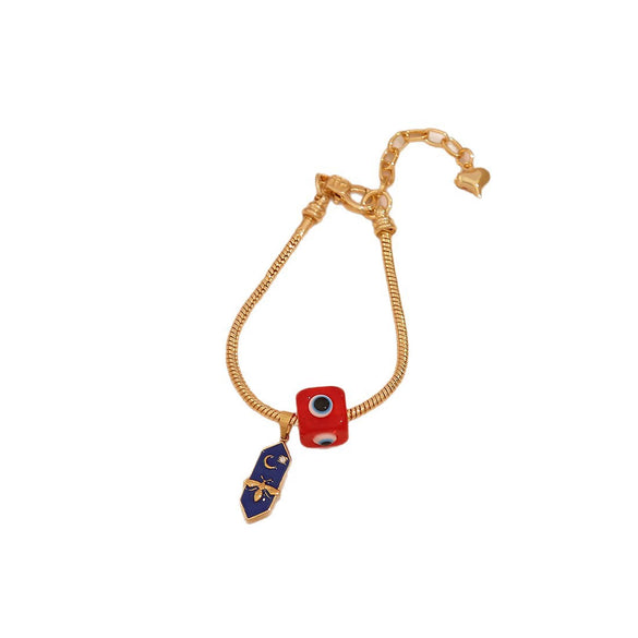 Wholesale Women's Original Design Eye And Bee Pendant Bracelet Made Of Environmentally Friendly Copper With Real Gold Plating