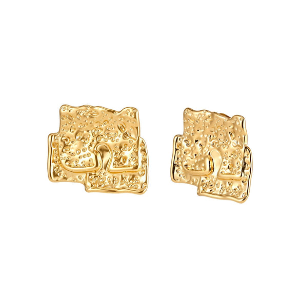 Wholesale Women's Original Design Geometric Stainless Steel Earrings With Irregular Pleated Texture And Vacuum Real Gold Plating