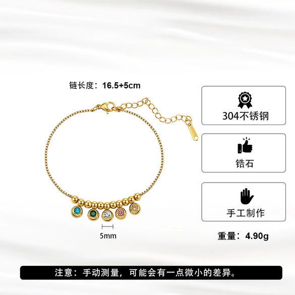 Wholesale Women's Original Design Geometric Stainless Steel Electroplated Gold Bead Clavicle Chain With Colorful Zircon Smile Pendant Necklace