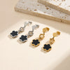 Wholesale Women's Original Design Geometric Stainless Steel Hollow Threesection Fiveleaf Flower Pendant Earrings With 925 Silver Ear Needles Electroplated