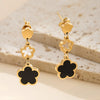 Wholesale Women's Original Design Geometric Stainless Steel Hollow Threesection Fiveleaf Flower Pendant Earrings With 925 Silver Ear Needles Electroplated