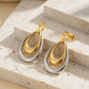 Wholesale Women's Original Design Geometric Titanium Steel Electroplated Doublelayer Colorblocking Water Drop Pendant Earrings