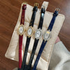 Wholesale Women's Oval Diamondstudded Quartz Watch With Red Leather Strap And Alloy Case