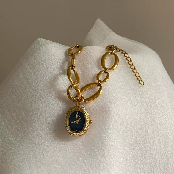 Wholesale Women's Oval Geometric Irregular Gold Stainless Steel Quartz Bracelet Watch