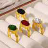 Wholesale Women's Oval Glass Stone Ring In French Court Style Titanium Steel Plated 18K Gold With Geometric Design Electroplated