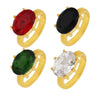 Wholesale Women's Oval Glass Stone Ring In French Court Style Titanium Steel Plated 18K Gold With Geometric Design Electroplated
