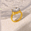 Wholesale Women's Oval Glass Stone Ring In French Court Style Titanium Steel Plated 18K Gold With Geometric Design Electroplated