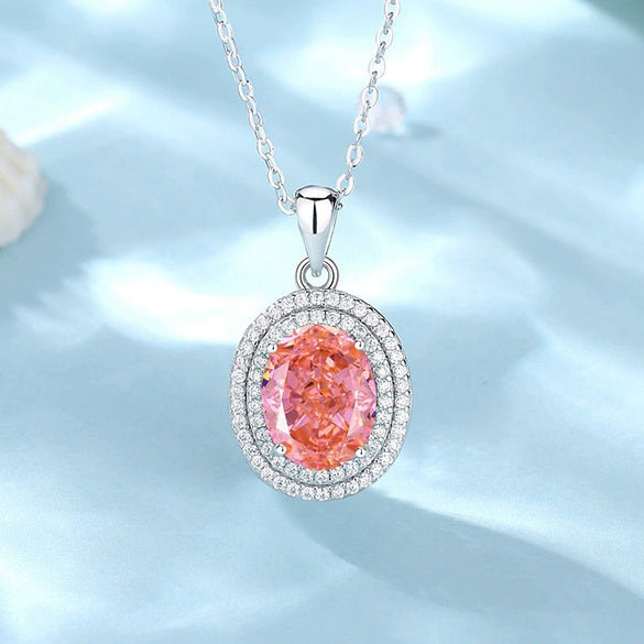 Wholesale Women's Oval Pendant Necklace 925 Sterling Silver High Carbon Diamond Geometric Design