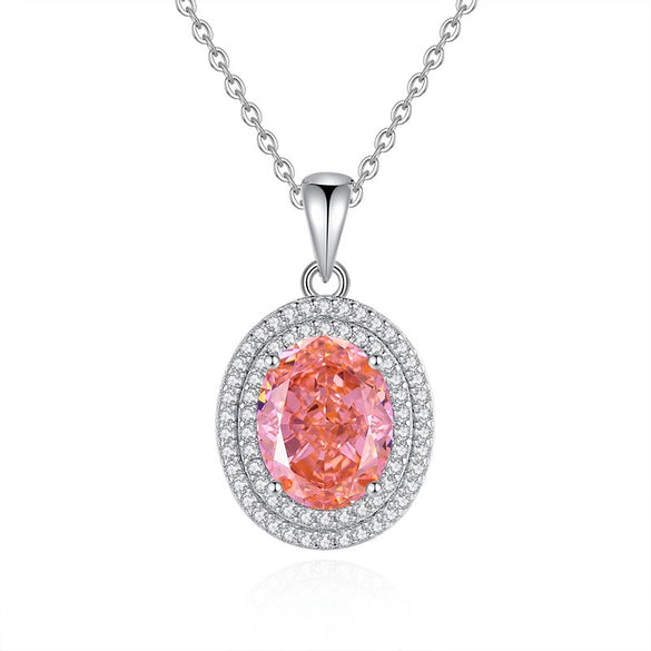 Wholesale Women's Oval Pendant Necklace 925 Sterling Silver High Carbon Diamond Geometric Design