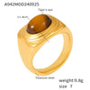 Wholesale Women's Oval Tiger Eye Ring In Textured Edge Style Gold Plated Titanium Steel With Geometric Design