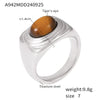 Wholesale Women's Oval Tiger Eye Ring In Textured Edge Style Gold Plated Titanium Steel With Geometric Design
