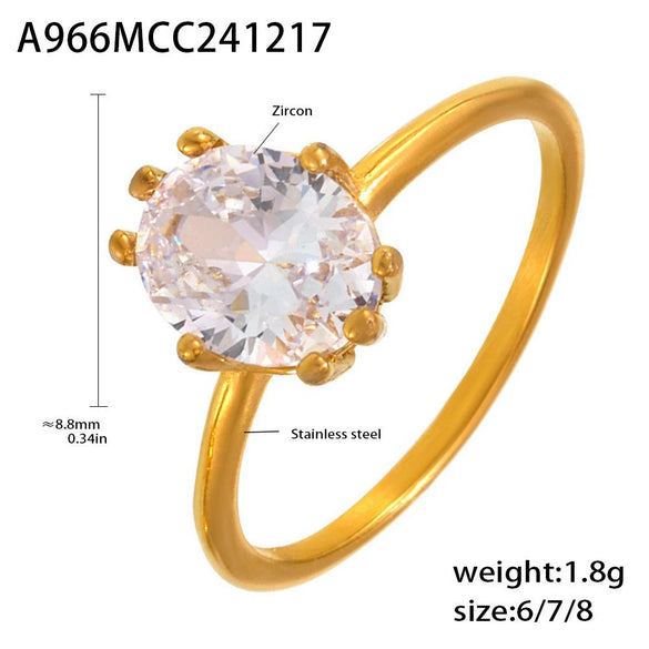Wholesale Women's Oval Zircon Ring In Light Luxury Style With Geometric Pattern Made Of Stainless Steel And Electroplated