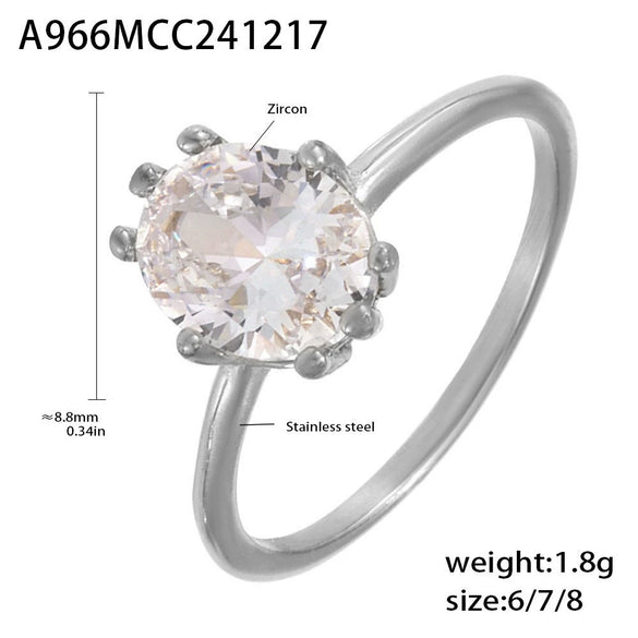 Wholesale Women's Oval Zircon Ring In Light Luxury Style With Geometric Pattern Made Of Stainless Steel And Electroplated