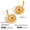 Wholesale Women's Pastoral Style Geometric And Fruit Pattern Stainless Steel Electroplated Cherry Rhinestone Earrings