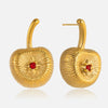 Wholesale Women's Pastoral Style Geometric And Fruit Pattern Stainless Steel Electroplated Cherry Rhinestone Earrings