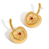 Wholesale Women's Pastoral Style Geometric And Fruit Pattern Stainless Steel Electroplated Cherry Rhinestone Earrings